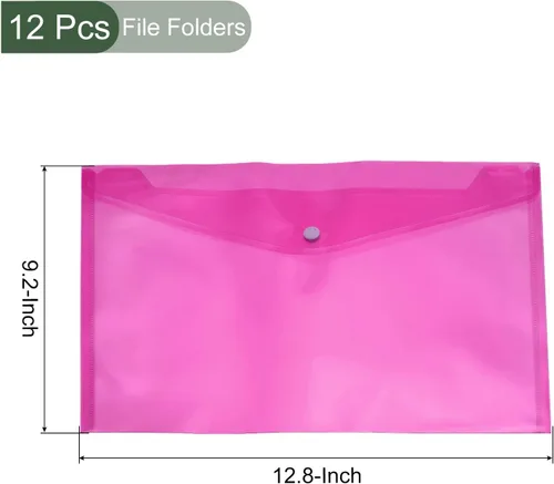 Vista 2 de YOKIVE Paquete de 12 carpetas de archivos, sobre transparente de archivos A4, bolsillos de plástico para documentos con botón a presión, ideal