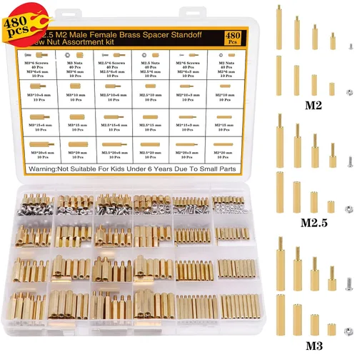 Vista 9 de Kit de 400 Piezas de Separadores y Tornillos y Tuercas M2 para Placa Base, Separadores Espaciadores de Latón Hexagonales Macho-Hembra, Tornillos