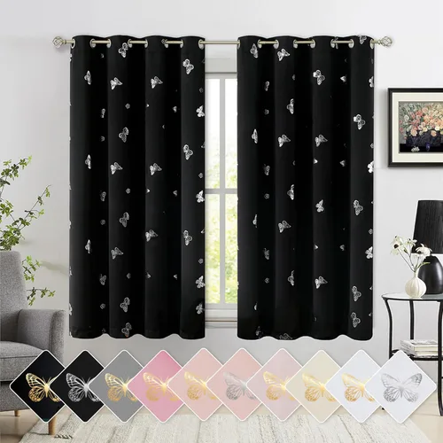 Vista 29 de Jubilantex - Cortinas opacas con diseño de mariposa dorada, 80 % rosa bebé Cortinas opacas 80% rosa lavanda/rosa bebé, estampado de mariposa