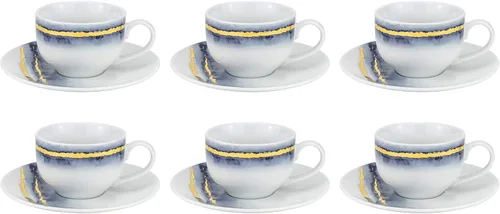 Vista 8 de Euro Porcelain Juego de comedor de mármol azul de 16 piezas, vajilla de porcelana fina con servicio de acento de placa de oro de 24 quilates para 4