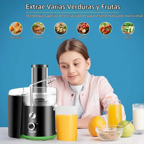 Vista 4 de COSTWAY Máquina exprimidora, exprimidor centrífugo con boca de 3 pulgadas de ancho, máquina de jugo de acero inoxidable sin BPA con control de 2