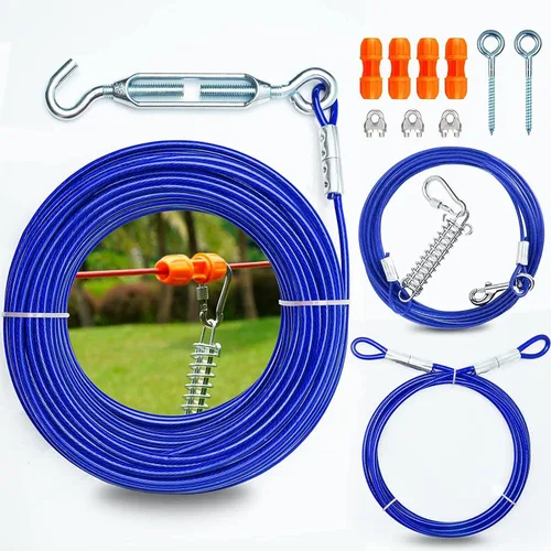 Vista 9 de Sistema de carretilla aérea resistente para perros pequeños a grandes, cable de funcionamiento de 100 pies/75 pies con cable de pasillo de 10 pies