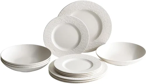 Vista 8 de Villeroy & Boch Manufacture Rock - Juego de vajilla de 12 piezas, servicio para 4, platos llanos, platos de ensalada y cuencos para pasta, porcelana