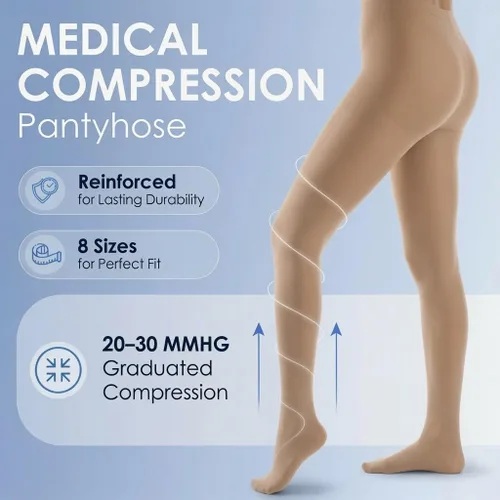 Vista 2 de Medias de compresión para mujeres 20-30mmHg - Varices y hinchazón - A204 Opaque, reinforced heel,toe, latex-free, supports circulation & varicose