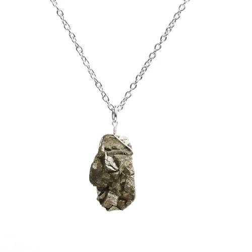 Vista 2 de Gempires Natural Raw Pyrite Pendant Necklace, Handmade Jewelry, 16 + 2 Inch Silver Plated Adjustable Chain (Pyrite)