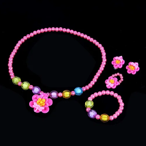 Vista 5 de Joyas de juego para niñas pequeñas, niños niñas para disfrazarse, bolso rosa, pulsera, collar, anillo, aretes
