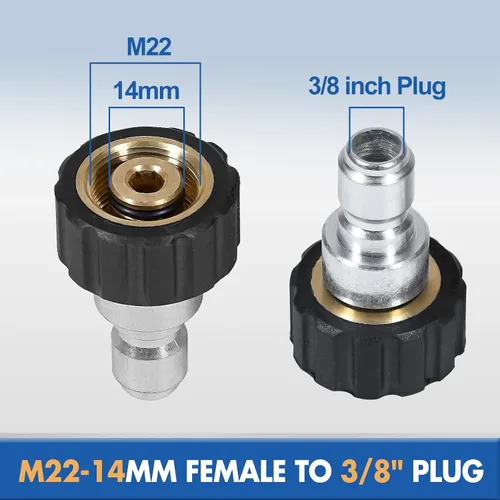 Vista 2 de TOOLCY Accesorios de conector rápido para hidrolimpiadora, paquete de 2 conectores hembra M22-0.551 in a enchufe de conexión rápida de 3/8 pulgadas