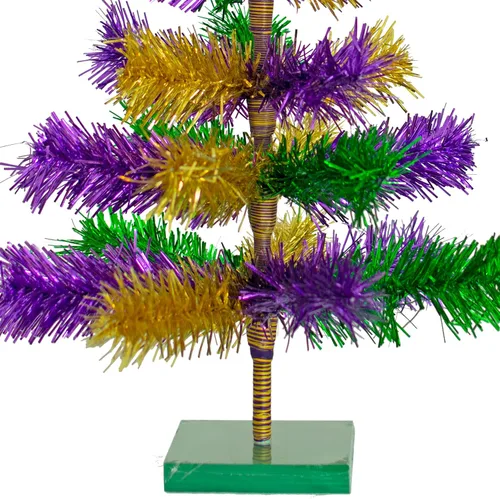 Vista 4 de Lee Display Árbol de Navidad de oropel con temática de Mardi Gras de 18 pulgadas, morado, dorado y verde