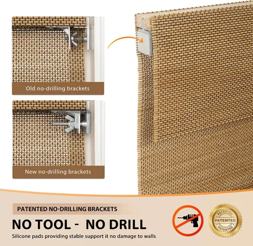Vista 3 de LazBlinds Persianas Romanas de Bambú Sin Cordón Sin Herramientas Sin Taladro, Tratamiento de Ventana con Filtrado de Luz, Persianas de Bambú