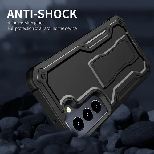 Vista 6 de Funda para Samsung Galaxy S22 5G (solo no es compatible con Plus o Ultra), funda de protección de grado militar con protector de pantalla HD y Negro
