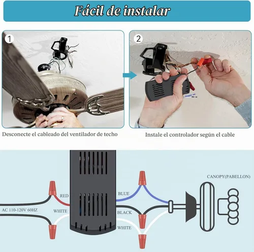 Vista 6 de Universal Hunter - Kit de control remoto para ventilador de techo, kit de control Wi-Fi inteligente