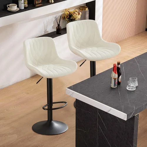 Vista 20 de Juego de 2 taburetes de bar modernos y giratorios ajustables con respaldo, asientos acolchados de piel sintética, sillas de isla de cocina para Gris