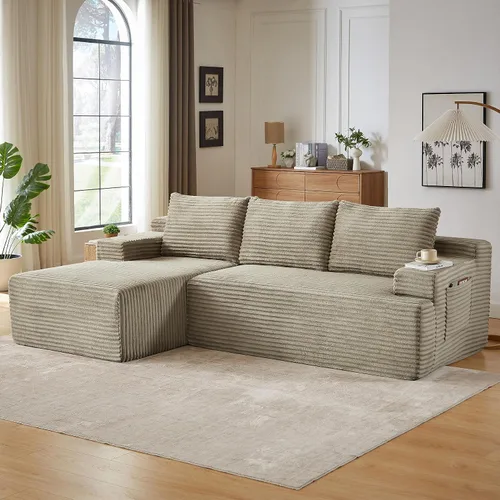 Vista 12 de Sofá modular Cloud de 97 pulgadas, moderno sofá deshuesado con diván, asiento profundo, sofá modular en forma de L, sofás de espuma de pana