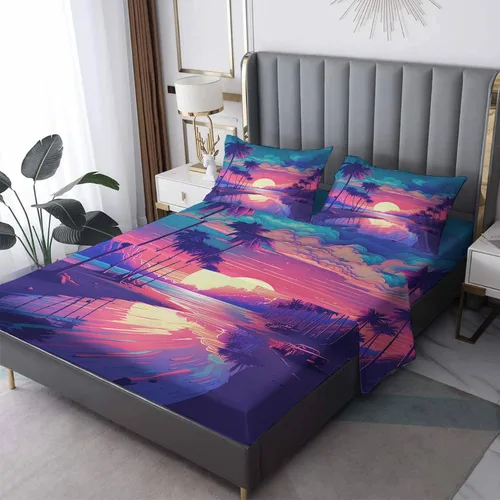 Vista 9 de Z6-&-333 - Juego de sábanas y fundas de almohada estampadas de 3 piezas, sábana bajera ajustable de microfibra suave con bolsillo profundo, sábana