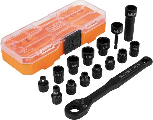 Vista 13 de Klein Tools 65400 KNECT Juego de 15 piezas de pasadores de enchufe, juego de enchufes de impacto SAE con estuche MODbox, enchufes, puntas