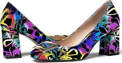 Vista 6 de WAYDERNS Zapatos de tacón alto con puntera cuadrada para mujer, de 3 pulgadas