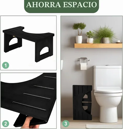 Vista 8 de Taburete de inodoro plegable, taburete de 7 pulgadas para defecar para baño, taburete de inodoro de bambú en cuclillas para adultos, taburete