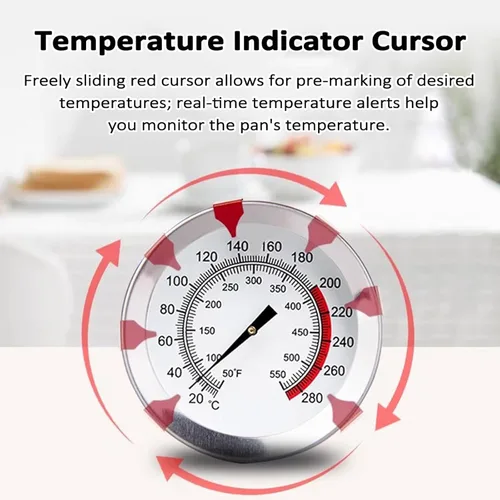 Vista 6 de Medidor mecánico de temperatura de aceite, termómetro para freír profundo de 19.6 pulgadas de tallo largo con clip para olla, lectura instantánea