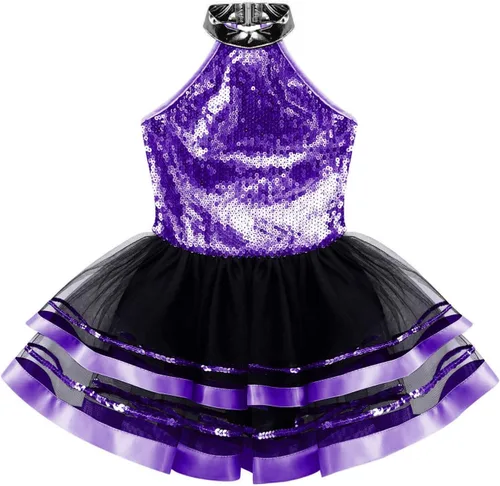 Vista 90 de CHICTRY Vestido tutú de ballet con lentejuelas brillantes para niñas y niñas, moderno disfraz de baile latino de jazz