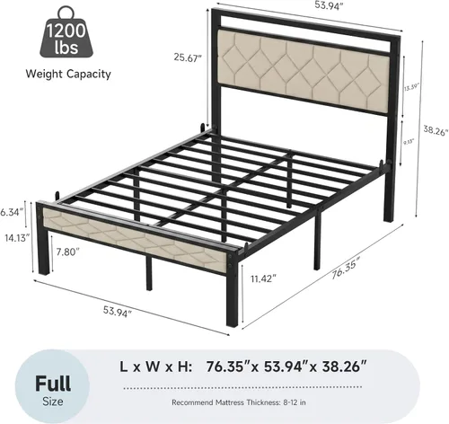 Vista 2 de Z-hom Base de cama matrimonial tapizada de fácil montaje y cabecera