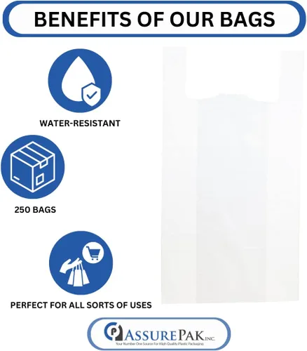 Vista 7 de ASSUREPAK Bolsas blancas de polietileno de alta densidad sin imprimir – 20 x 10 x 36 pulgadas con asas – 250 unidades – 18 micras – Venta al por