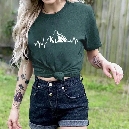 Vista 2 de Camiseta de manga corta con estampado de corazón para mujer, camiseta con estampado de corazón y estampado de corazón