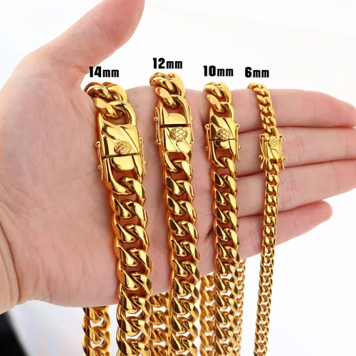 Vista 5 de Krfy Cuban Chain for Men Chunky Miami Cuban Link Chain for Men Women 6101214mm 18K Gold Plated 316L Stainless Steel Thick Heavy Cuban Link Chain