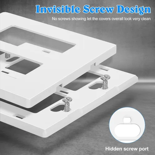 Vista 3 de Placa de pared sin tornillos de 2 segmentos, cubiertas de enchufe doble para enchufes eléctricos, interruptor de luz, placas de cara de tornillo