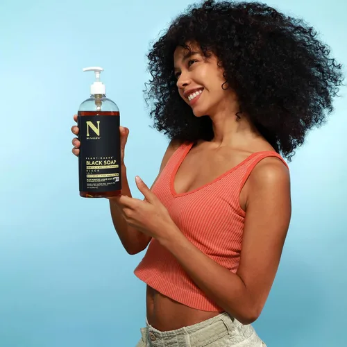 Vista 5 de Dr. Natural jabón puro negro con vitamina E y manteca de karité, 32 oz