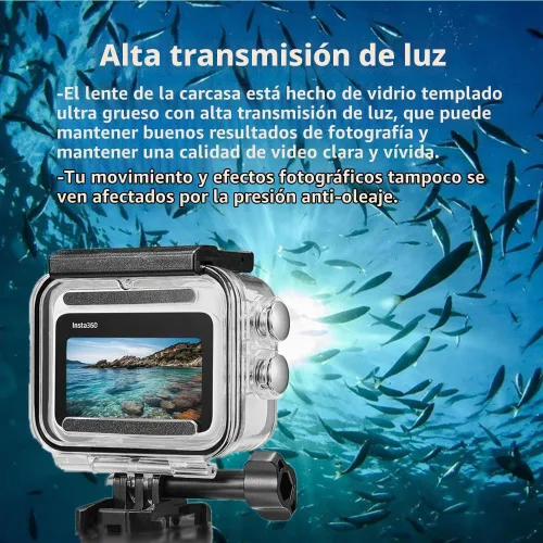 Vista 7 de Funda impermeable y agarre flotante compatible con Insta360 GO 3, carcasa protectora de buceo subacuático con accesorios de soporte