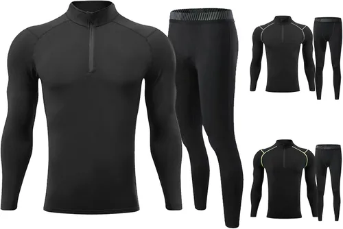 Vista 5 de Conjunto de ropa interior térmica para hombre, conjunto de sudadera de forro polar y pantalones largos de forro polar, cálido de secado rápido, capa