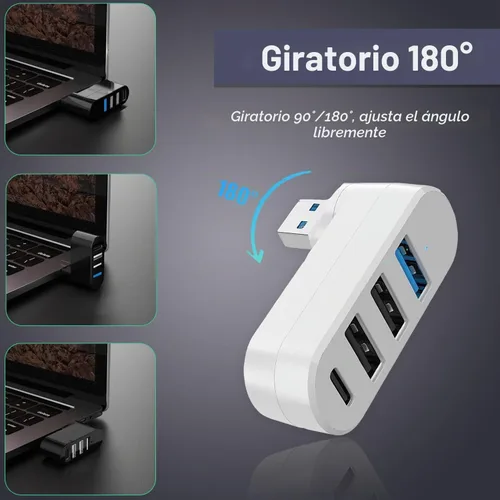 Vista 3 de VIENON Hub USB 3.0 de 4 puertos [90/180 giratorio], divisor USB con 3 puertos USB y 1 puerto USB C de alimentación/datos, extensor USB