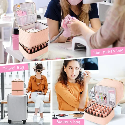 Vista 7 de Bolsa organizadora de esmalte de uñas, bolsa de viaje para esmalte de uñas, organizador de suministros de manicura con capacidad para 30 botellas