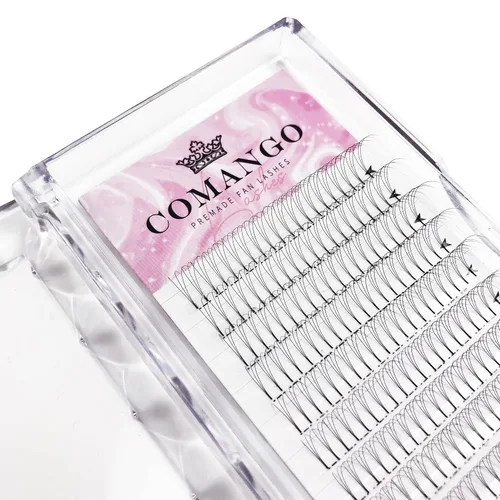 Vista 72 de Extensiones de pestañas de volumen prefabricadas 10D, 0.003 in de grosor, rizo C/D, 0.472 in, tallo corto, extensiones de pestañas de volumen