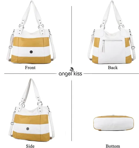 Vista 5 de Angel Kiss Hobo - Bolsos de hombro para mujer grandes suaves de piel sintética lavada a rayas bolsos cruzados