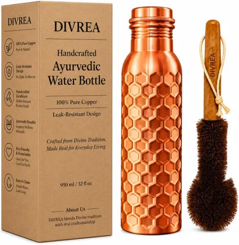 Vista 10 de Botella de agua de cobre 100% puro para beber, boca ancha de 34 Pure copper