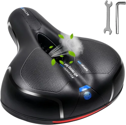 Vista 8 de MSDADA Cómodo cojín para asiento de bicicleta, asiento de bicicleta ancho cómodo para hombres y mujeres con doble absorción de impactos, acolchado