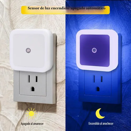 Vista 2 de Paquete de 6 luces nocturnas LED azules enchufables, sensor de atardecer a amanecer encendido y apagado automático, eficientes energéticamente