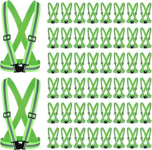 Vista 9 de Hercicy 20 chalecos reflectantes de alta visibilidad, correas ajustables para equipo de correr, reflector ligero para construcción (negro)
