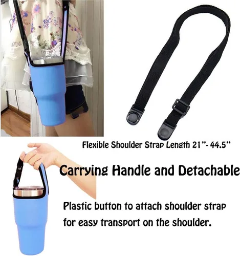Vista 2 de Funda de neopreno con asa de transporte para vasos de 30 onzas con correa para el hombro, apta para YETI, Rtic, Atlin, Ozark Trail, Rambler, funda