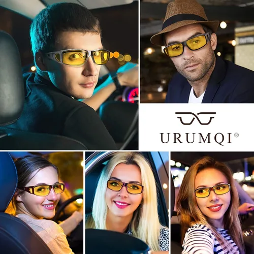 Vista 6 de URUMQI Gafas de conducción de visión nocturna para hombres y mujeres, lentes polarizados antirreflejos, lentes de alta definición amarillas