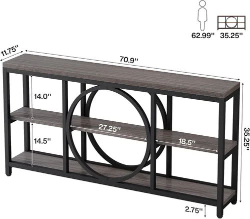 Vista 2 de Tribesigns Mesa consola extra larga de 70.9 pulgadas para entrada, mesa de sofá detrás del sofá con estantes de almacenamiento de madera de 3