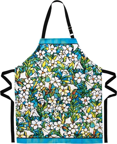 Vista 10 de MODGY, Delantal con bolsillos para mujer, algodón, hornear, cocinar, bonitas flores de primavera Candace Wheeler Abejas