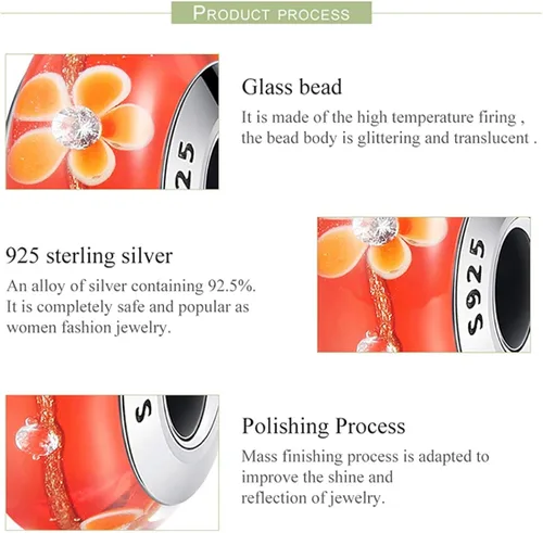 Vista 4 de JIAYIQI Abalorio de cristal de Murano compatible con pulseras Pandora plata de ley 925 cuentas de cristal para pulsera y collar