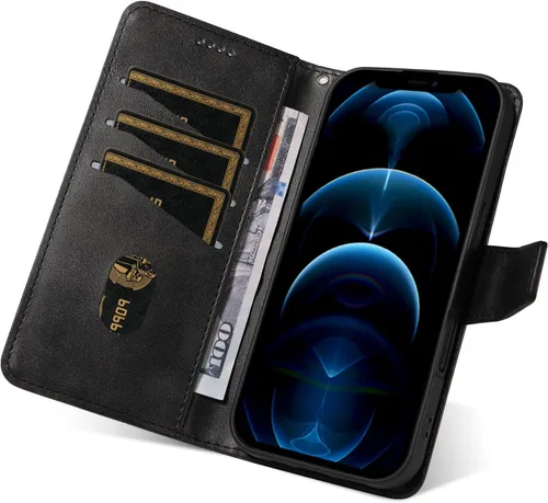 Vista 2 de Funda tipo cartera compatible con Sony Xperia 1 IV Flip Stand Card Slot Phone Case Magnetic Clasp Lanyard Black