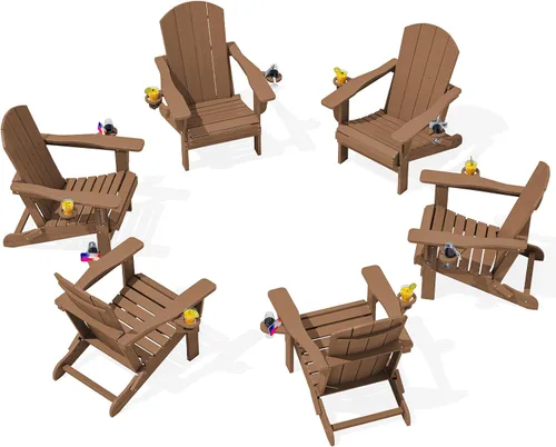 Vista 36 de SERWALL Silla Adirondack plegable, Silla Adirondack HDPE con textura de madera - gris Compuesto de HDPE, impermeable, grano de madera, taza