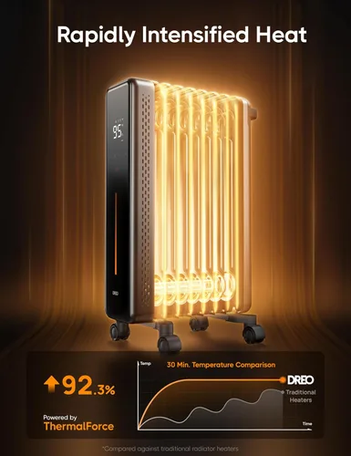 Vista 3 de DREO Calentador de radiador, calentador de radiador lleno de aceite con 8 protecciones de seguridad para uso en interiores, calentadores eléctricos