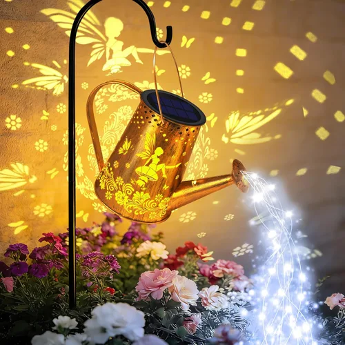 Vista 18 de YJFWAL Regadera solar con luces, regalos únicos para mamá, abuela, mujer, cumpleaños, impermeable, regalos de jardinería, regadera con luces