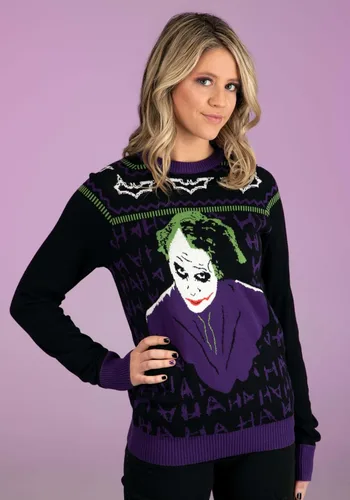 Vista 6 de Fun Costumes Batman The Dark Knight Joker Ugly Christmas Sweater for Adults, Superhero Villain Pullover Sweatshirt