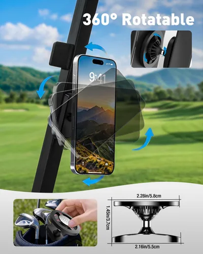 Vista 3 de NEVERLAND Soporte para teléfono para carrito de golf, soporte magnético para carrito de golf con anillo de metal para iPhone y Android, soporte